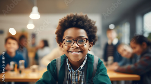 Portrait of smiling African American little boy in class