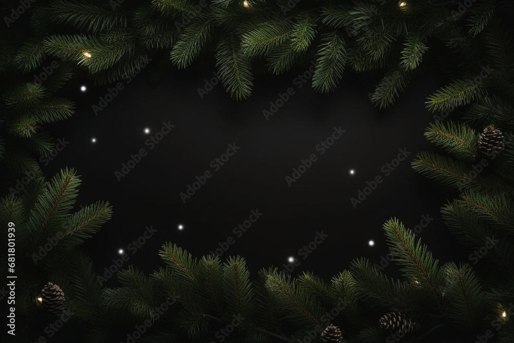 Christmas composition of fir tree branches on black background
