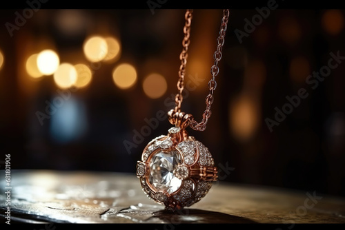 Cut Diamond In A Pendant On A Blurry Background In A Jewelry Store, generative ai