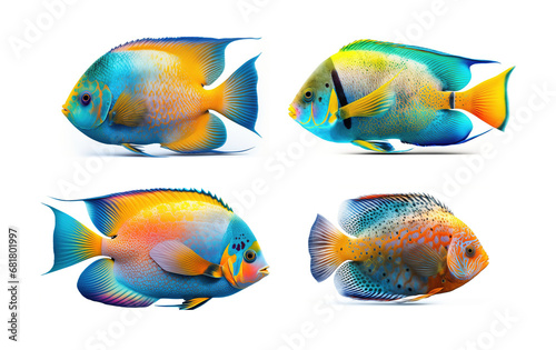 Tropical Colorful Fish, Isolated On A White Background, generative ai