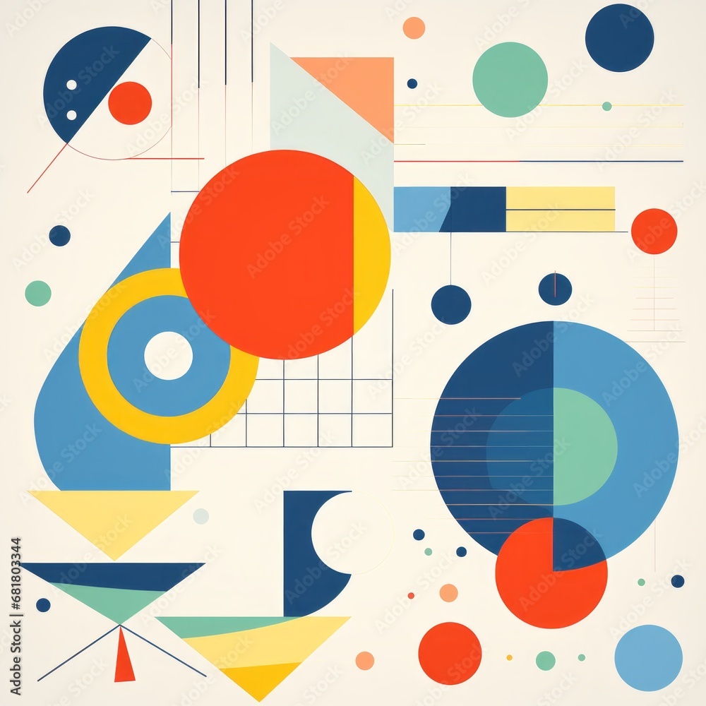 Trendy Bauhaus Delight: Vibrant Colors Illuminate Geometric Patterns in Abstract Vector Art