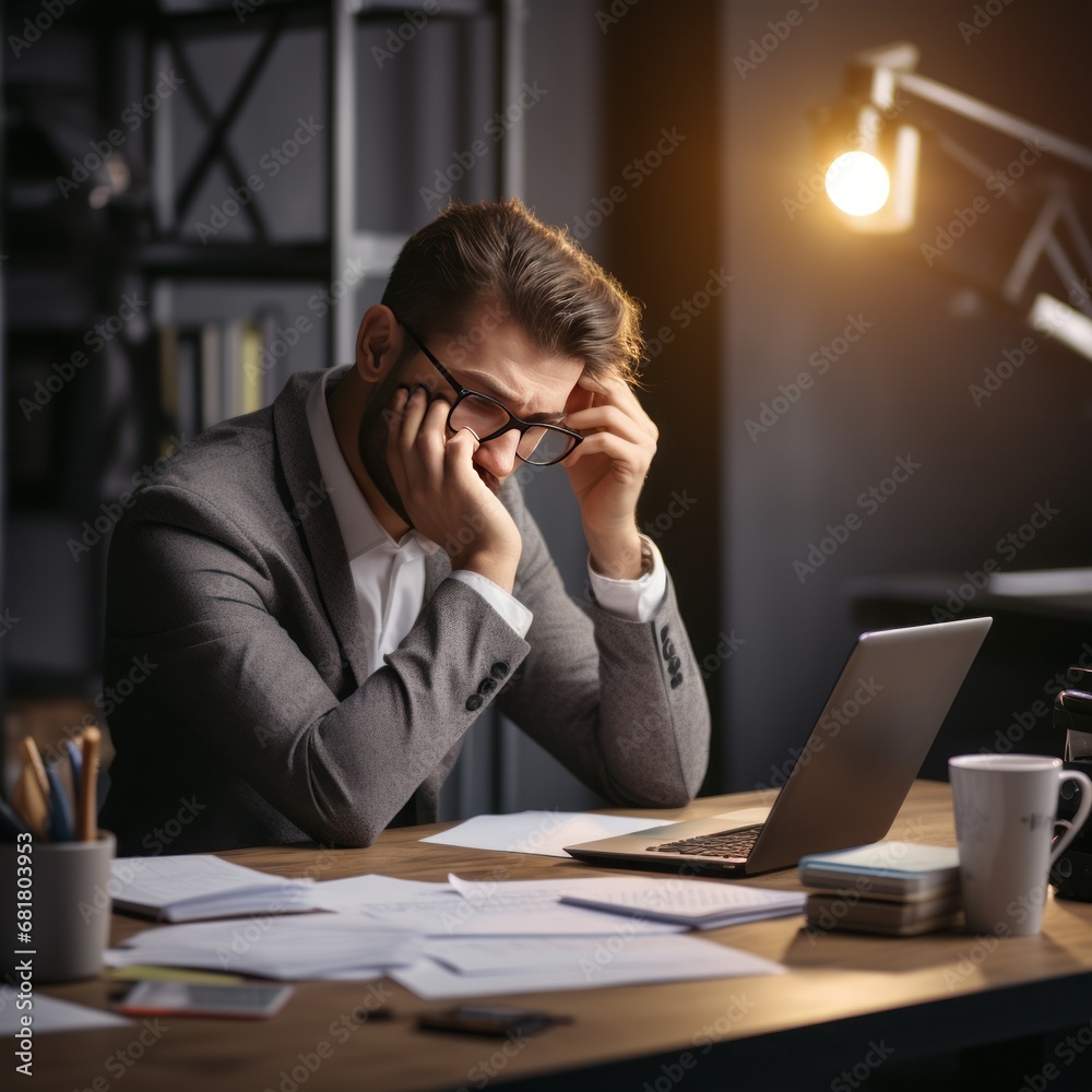 Anxious Moments: Worried Young Businessman Grapples with Adverse Information Anxious Moments: Worried Young Businessman Grapples with Adverse Information