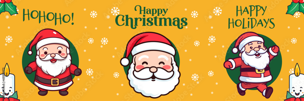 Merry Xmas and Happy New Year Card with Cute Santa Claus Christmas Banner Merry Xmas and Happy New Year Card with Cute Santa Claus Christmas Banner