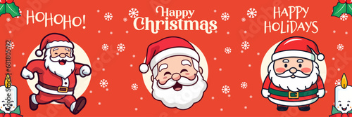 Cute Santa Claus Featured in Christmas Collection Banner, Wishing Merry Christmas and a Happy New Year, Greeting Card. Winter Season’s Holiday Cartoon Character