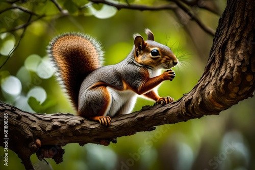 squirrel on a tree, A squirrel, a small and agile rodent, is captured in a moment of pure curiosity