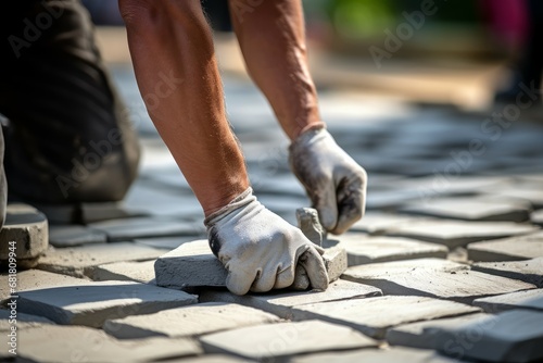 Professional paver worker street. Industry path. Generate Ai