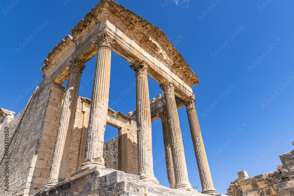 The Capitol Temple at the Roman ruins of Dougga, Tunisia.