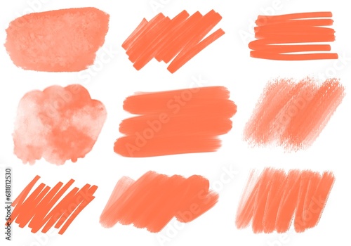 Trend apricot color markers and watercolor stripes on white background for wallpaper and stickers