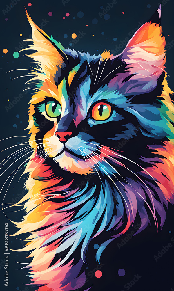 Cat Colorful Watercolor Animal Artwork Digital Graphic Design Poster Gift Card Template
