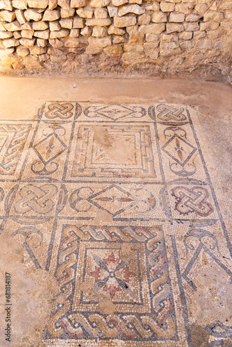 Mosaic floor at the Roman ruins. in Dougga, Tunisia.