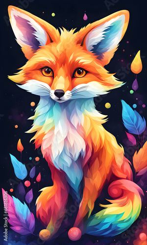 Fox Colorful Watercolor Animal Artwork Digital Graphic Design Poster Gift Card Template