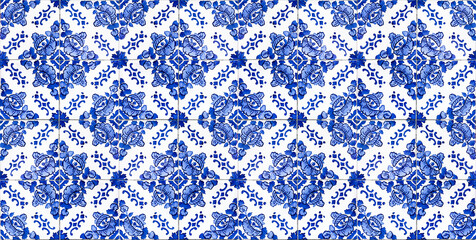 Keuken achterwand Portugese tegeltjes patronen Detail texture of blue and white wall tiles typically for Portuguese cities like Porto or Lisbon  © Sven Taubert