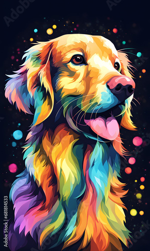 Golden Retriever Colorful Watercolor Animal Artwork Digital Graphic Design Poster Gift Card Template