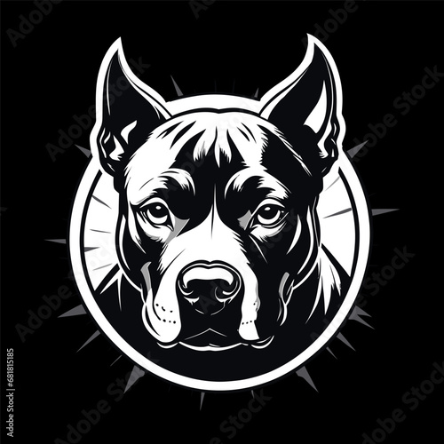 Vector illustration of a pit bull. T-shirt print. Sticker. Tattoo. Staffordshire terrier. Dog's head. American pit bull.