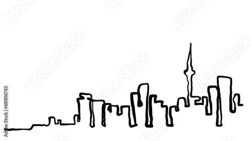 brush stroke hand drawn PNG image with transparent background  city skyline urban cityscape skyscrapers