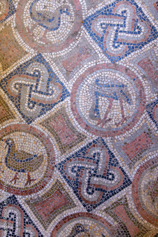 Tile mosaic floor at the Baths of Antoninus in Carthage.