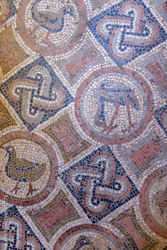Tile mosaic floor at the Baths of Antoninus in Carthage.