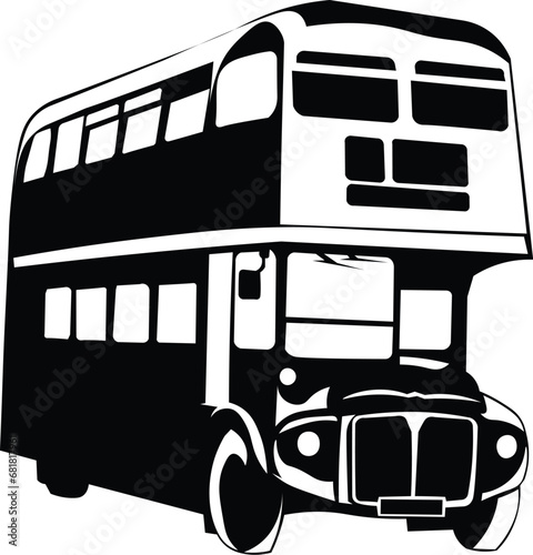 Cartoon Black and White Isolated Illustration Vector Of A London Red Double Deck фототапет