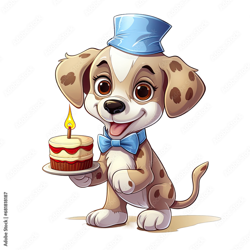 Fototapeta premium dog, animal, cake, birthday, pet, puppy, candle, cute, party, adorable, funny, cartoon, happy, illustration, sweet, anniversary, clip art, birthday cake, ai, card, food, fur, mascot, lovely, kid
