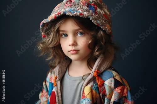 Portrait of a beautiful little girl in warm clothes. Studio shot.