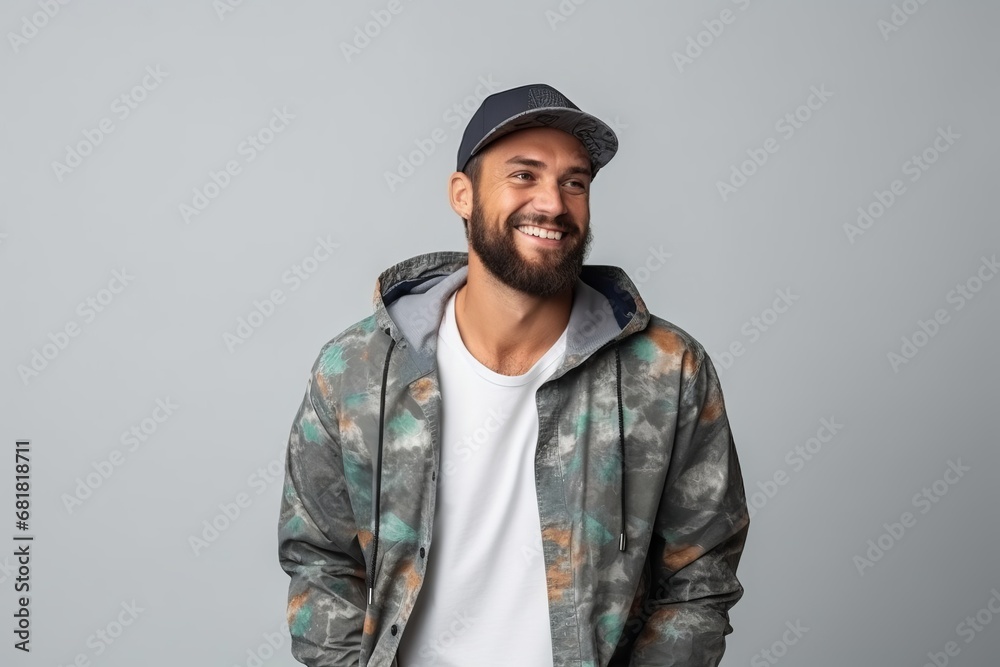 Portrait of a smiling young man in camouflage jacket and cap. Portrait of a smiling young man in camouflage jacket and cap.