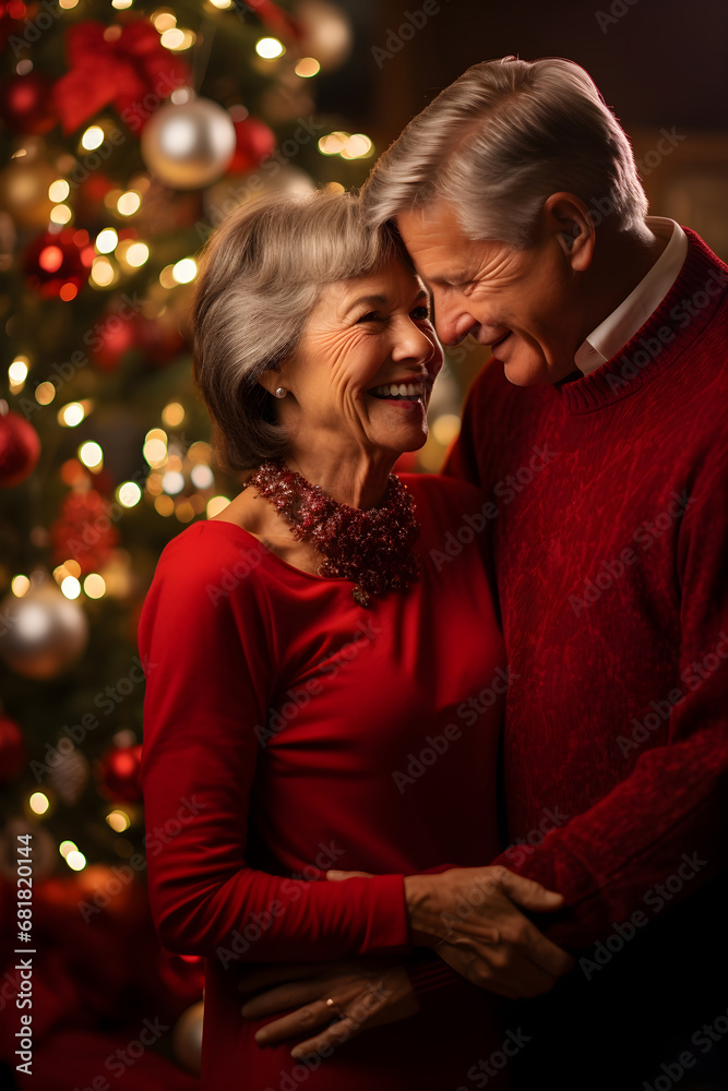 Mature couple enjoying Christmas atmosphere and generous day