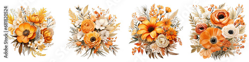  Autumn Garden Boho Orange Floral Watercolor  Hyperrealistic Highly Detailed Isolated On Transparent Background Png File