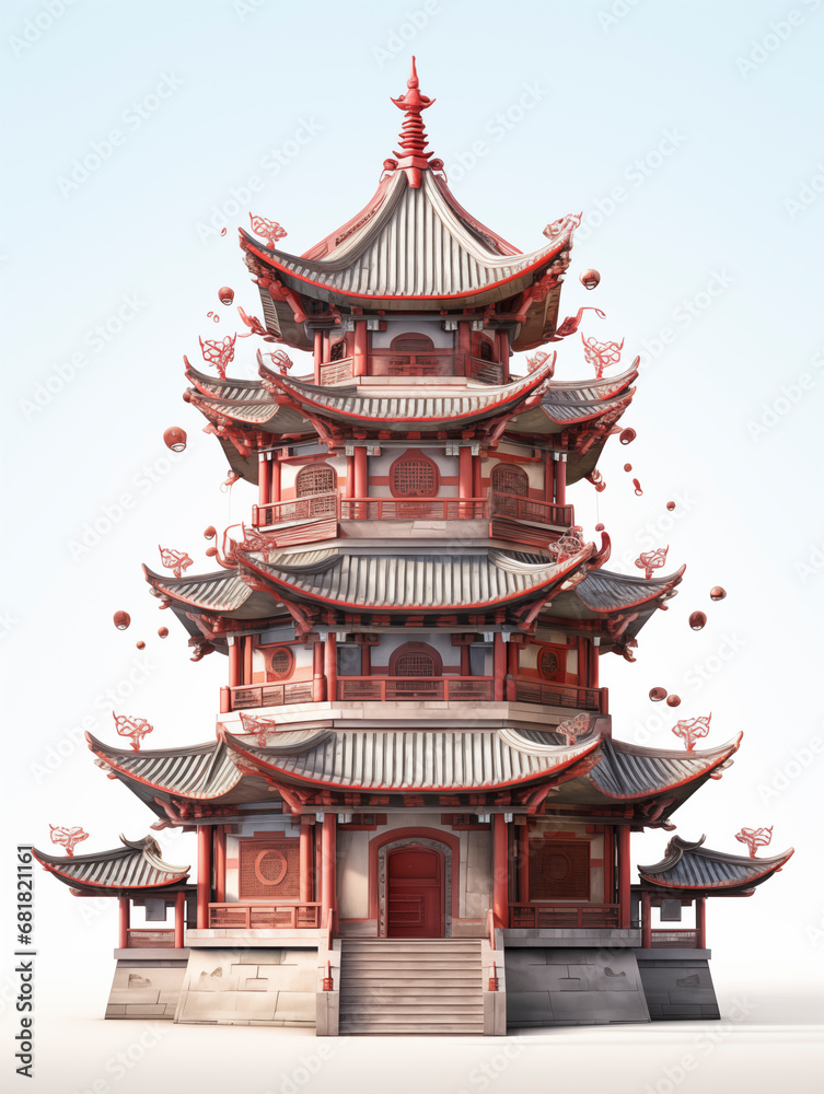 Fototapeta premium Traditional temple in the Chinese traditional style, lunar New Year festival. 3D style