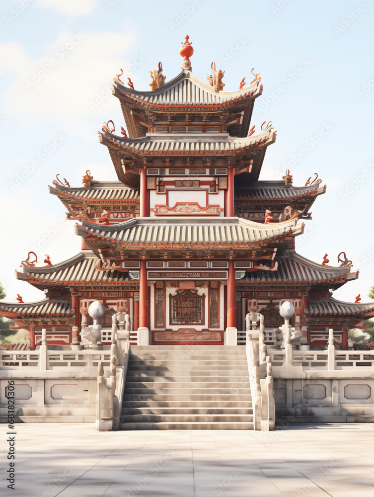 Traditional temple in the Chinese traditional style, lunar New Year festival. 3D style Traditional temple in the Chinese traditional style, lunar New Year festival. 3D style