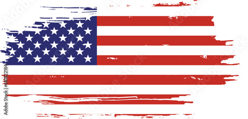 Grunge USA Flag. American flag brush paint texture. Distressed US symbol, United States flag Vector Illustration for Celebration Holiday 4 of July American President Day, star and stripes.