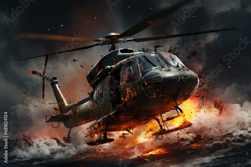 Helicopter crash war. Transport danger. Generate Ai