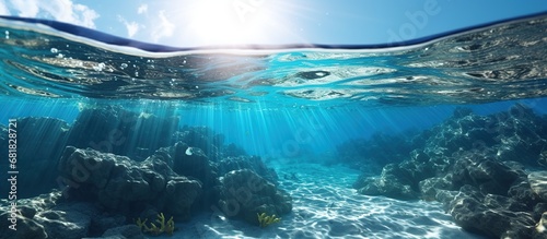 Amazing undersea landscape with clear blue cyan water. AI generated image photo