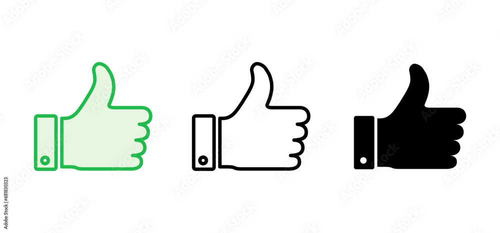 Thumbs up icon set. Hand like. Like icon vector. Thumbs up icon set. Hand like. Like icon vector.