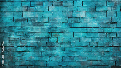 Brick wall background, cyan colors grunge texture or pattern for design. Generative ai