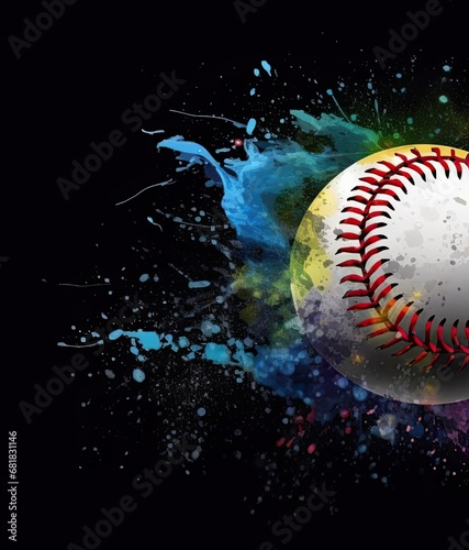 Colorful Rainbow Splash Baseball Soaring Through the Air with Paint Generative AI