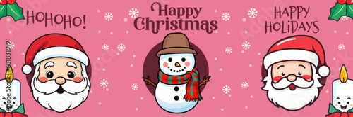 Merry Christmas and Happy New Year: A Collection Banner with Santa Head and Snowman
