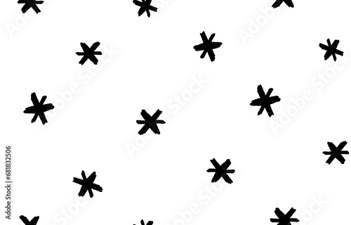 Abstract Winter Holidays Seamless Vector Pattern with Black Stars isolated on a White Background. Infantile Style Christmas Repeatable Print. Crayon Drawing-like Starry Repeatable Print. Rgb. © Magdalena