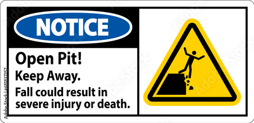 Notice Sign Open Pit Keep Away Fall Could Result In Severe Injury Or Death