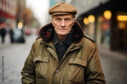 Portrait of an elderly man in a beret on the street