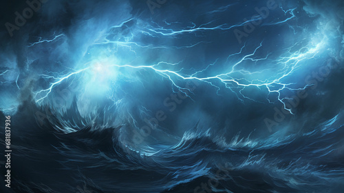 Depicting the concept of chaos with a fractal design, tendrils of darkness and light clashing in a stormy sea, digital rendering