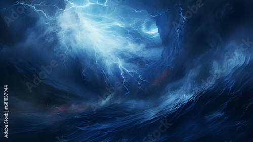 Depicting the concept of chaos with a fractal design, tendrils of darkness and light clashing in a stormy sea, digital rendering