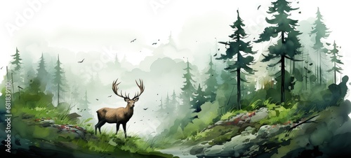 Tranquil Deer in Misty Forest
