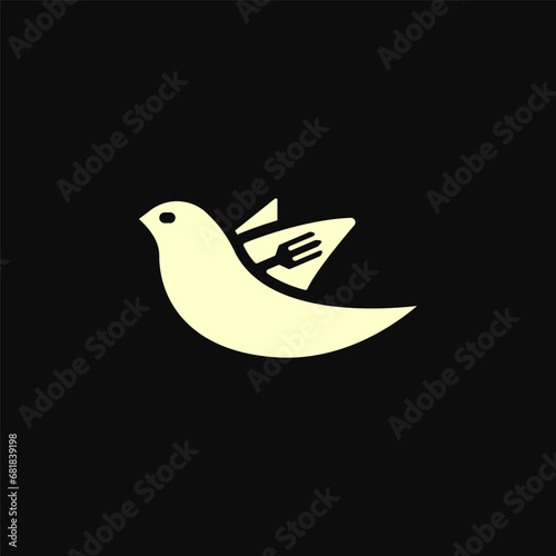 A logo with a combination of a bird and a fork is suitable for a restaurant logo