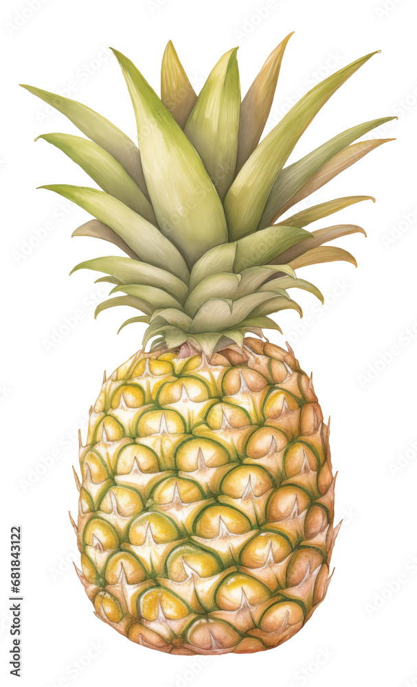 Fototapeta premium Watercolor and drawing for fresh pineapple isolated. Digital painting of fruits and vegetables illustration.