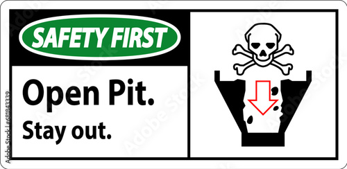 Safety First Sign Open Pit, Stay Out