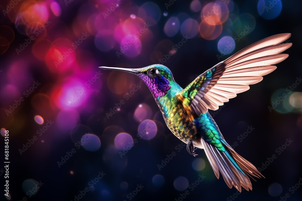 Obraz premium Dazzling Hummingbird flying. Nature color small. Generate Ai