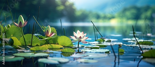 In the calm and peaceful embrace of Nature's Lake, a pond adorned with dreamy Lily pads creates a calming and serene environment, with the shallow focus magnifying the beauty of each delicate Lily in
