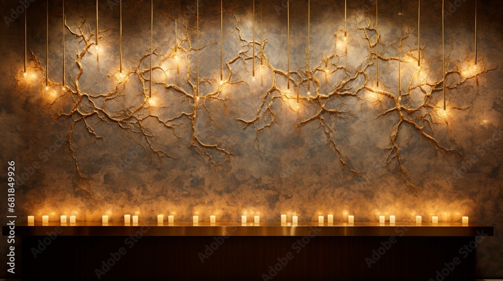 A luxurious gold leaf textured wall under elegant lighting