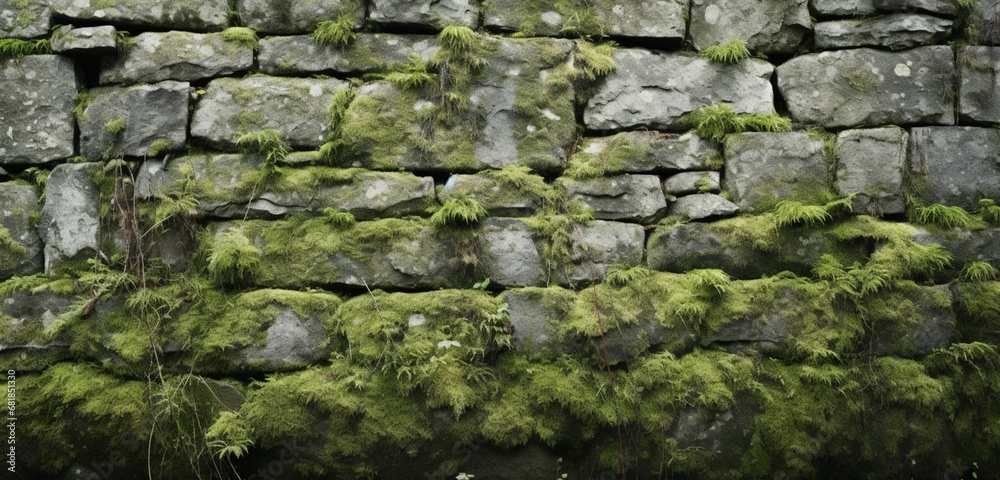 A rough-hewn stone wall with mossy accents.