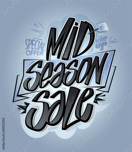 Mid season sale, special offer, vector web banner or poster lettering design photo